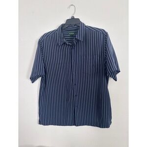 David Taylor Collection Mens XL Blue White Pinstripe SS Button Down Polyester